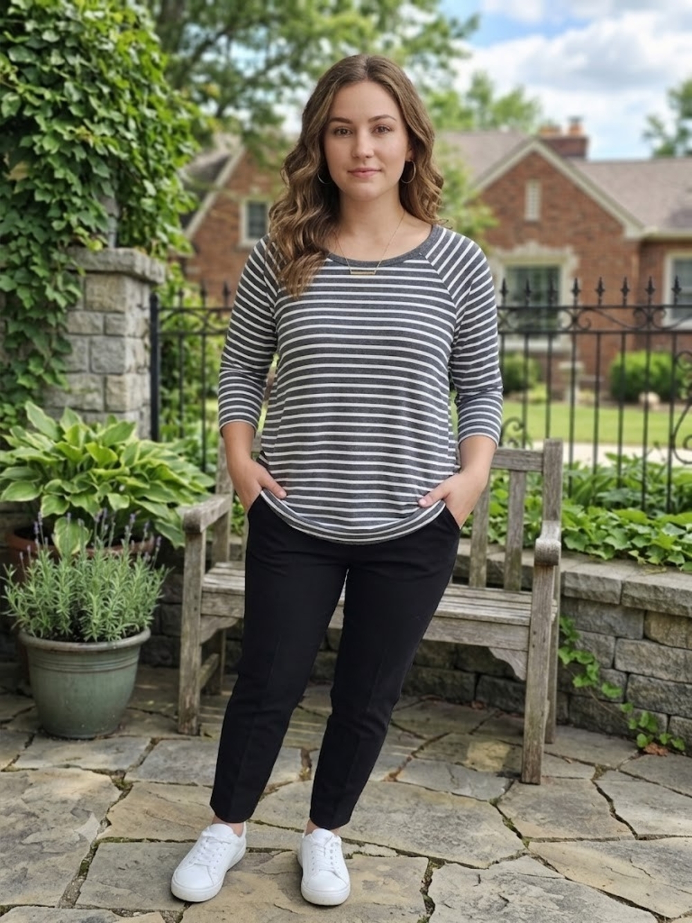 Matilda Jane Gray and White Swing Top